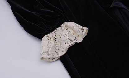 大きいサイズ レディース Vネックレースベルベットエレガントワンピース  LL 3L 4L 5L 6L