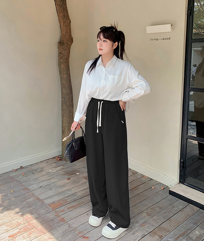大きいサイズ レディース ハイウエストニットカジュアルストレートパンツ LL 3L 4L 5L