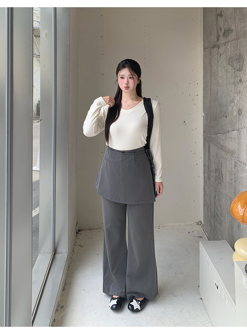 大きいサイズ レディース ラップスカート付きハイウエストフレアパンツ LL 3L 4L 5L