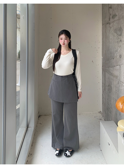 大きいサイズ レディース ラップスカート付きハイウエストフレアパンツ LL 3L 4L 5L