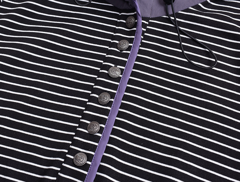 大きいサイズ レディース フード付きストライプ柄ベースレイヤーフリースシャツ LL 3L 4L 5L