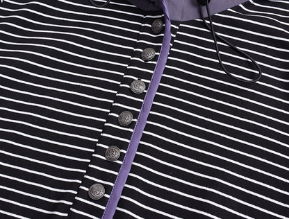 大きいサイズ レディース フード付きストライプ柄ベースレイヤーフリースシャツ LL 3L 4L 5L