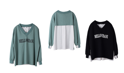 大きいサイズ レディース Vネックフェイクツーピースプルオーバースウェットシャツ LL 3L 4L 5L