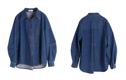 大きいサイズ レディース ポニー刺繍カジュアルウォッシュデニムシャツ 3L 4L 5L