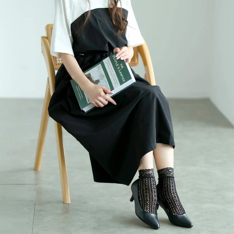 大きいサイズ レディース ストレッチレースソックス F フリーサイズ(LL-4L)