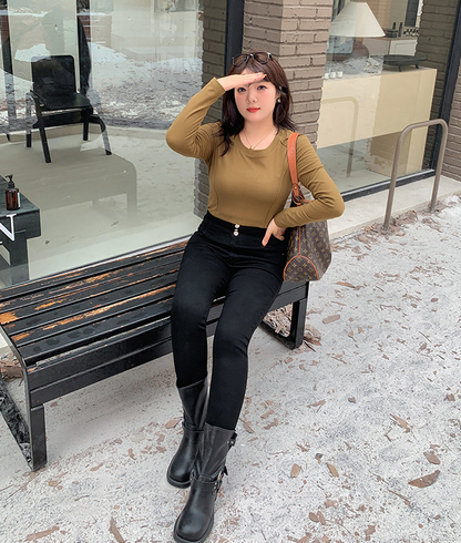 大きいサイズ レディース ハイウエストタイトブラック厚手デニムパンツ LL 3L 4L 5L