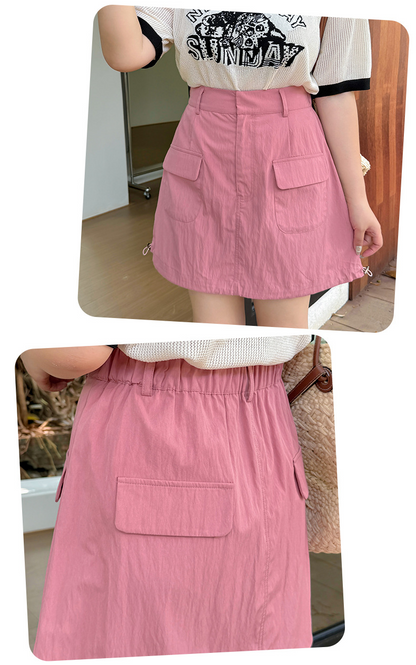 大きいサイズ レディース ドローストリング付きワークウェアスタイルミニスカート LL 3L 4L 5L