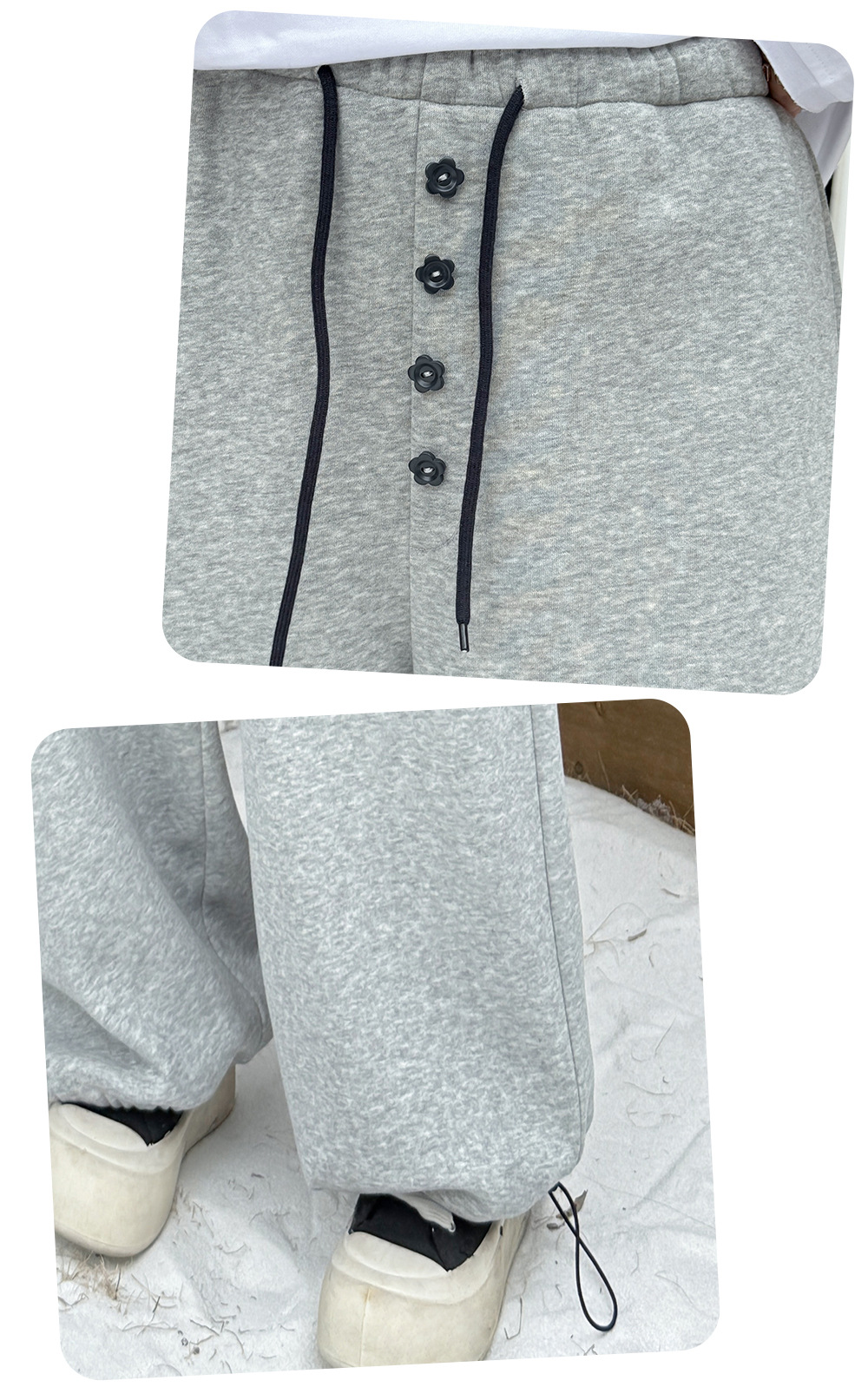 大きいサイズ レディース フラワーボタン付きフリース裏地スウェットパンツ LL 3L 4L 5L