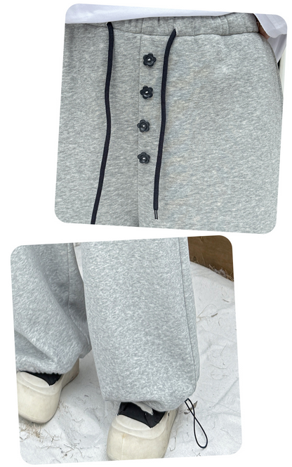 大きいサイズ レディース フラワーボタン付きフリース裏地スウェットパンツ LL 3L 4L 5L