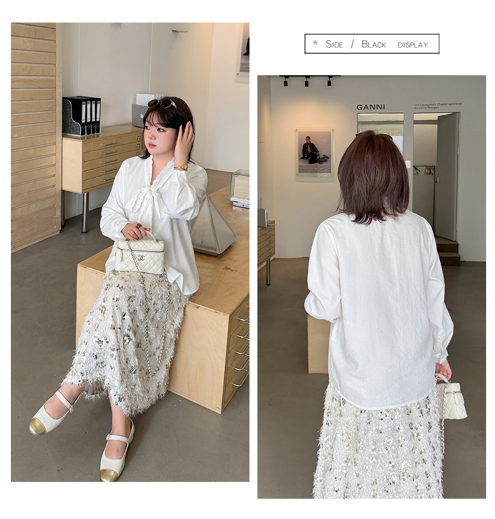 大きいサイズ レディース レースリボンフレンチホワイトブラウス LL 3L 4L 5L