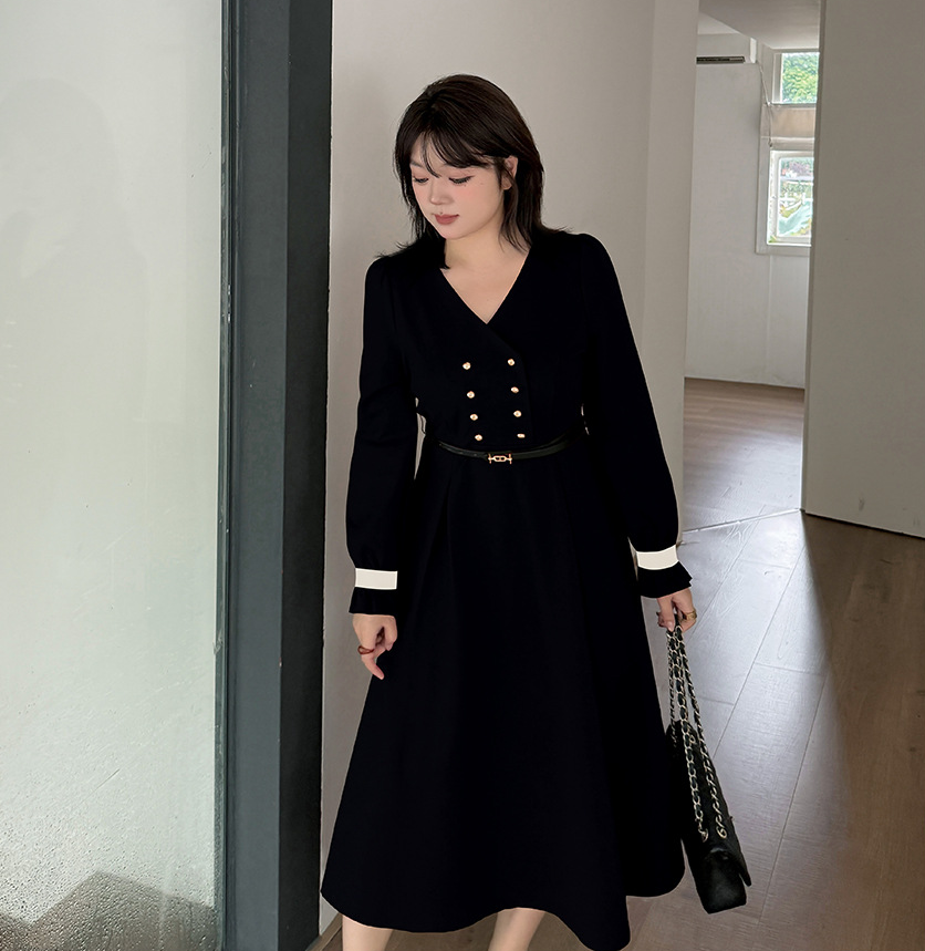 大きいサイズ レディース フリルVネックダブルブレストワンピース（ベルト別売） LL 3L 4L 5L