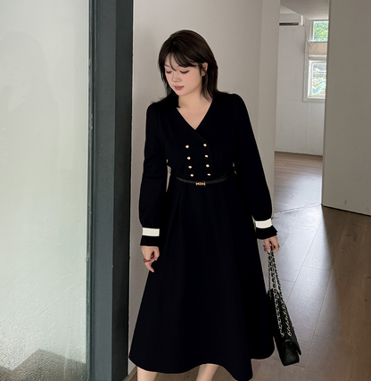 大きいサイズ レディース フリルVネックダブルブレストワンピース（ベルト別売） LL 3L 4L 5L