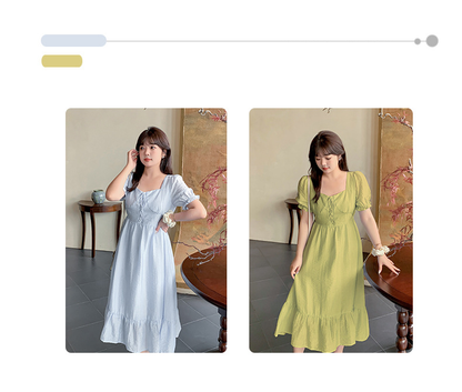 大きいサイズ レディース フレンチスクエアネックストライプワンピース LL 3L 4L 5L