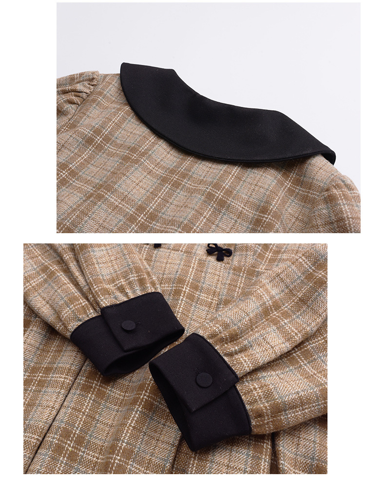 大きいサイズ レディース ブラックラペルフロックリボンチェック柄プリーツワンピース LL 3L 4L 5L