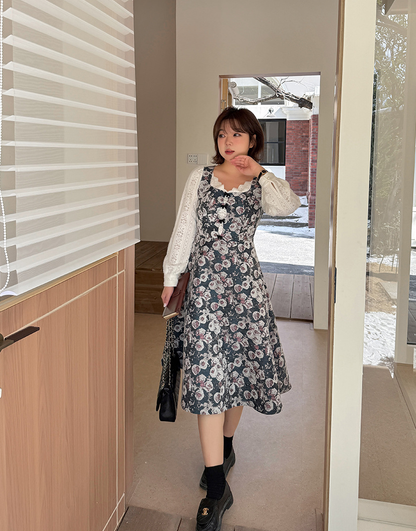 大きいサイズ レディース フレンチレースジャカードパッチワーク花柄ワンピース LL 3L 4L 5L