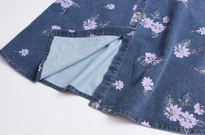 大きいサイズ レディース レトロ花柄デニムキャミソールワンピース LL 3L 4L 5L