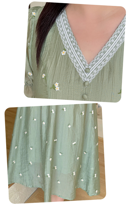 大きいサイズ レディース レースVネックフラワー刺繍ワンピース LL 3L 4L 5L