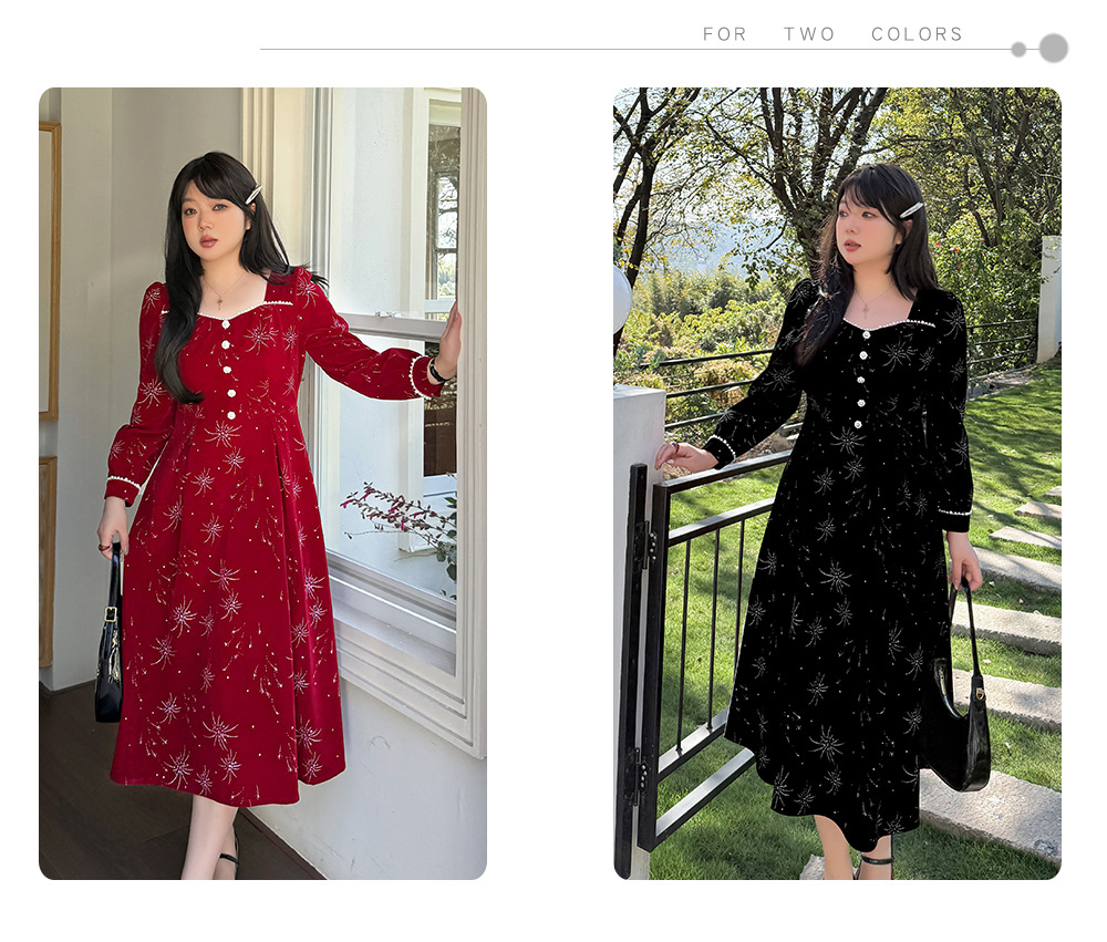 大きいサイズ レディース ビーズ花火柄ベルベットフレンチワンピース LL 3L 4L 5L