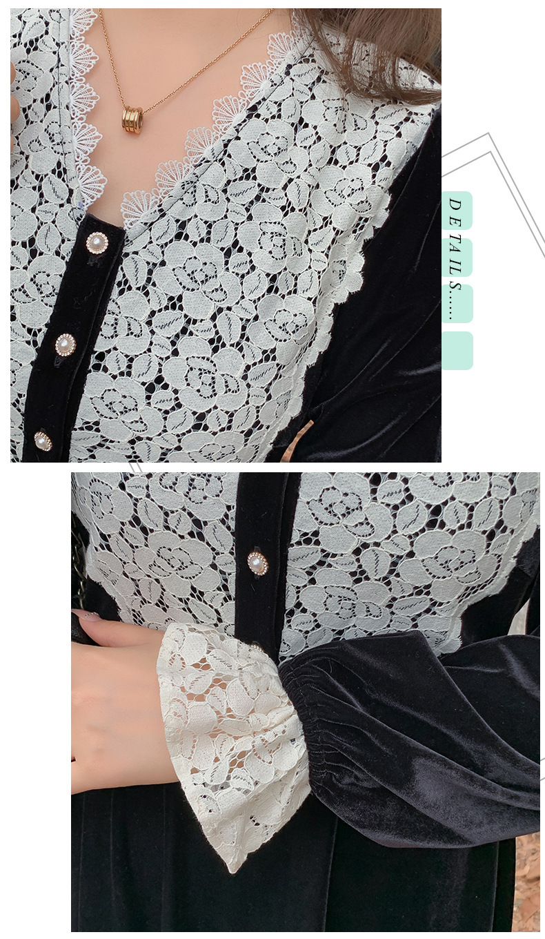 大きいサイズ レディース Vネックレースベルベットエレガントワンピース  LL 3L 4L 5L 6L