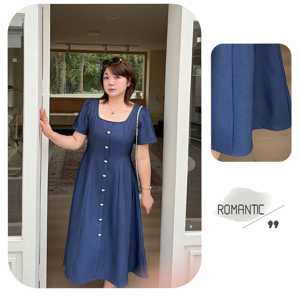 大きいサイズ レディース スクエアネックハートボタンワンピース LL 3L 4L 5L