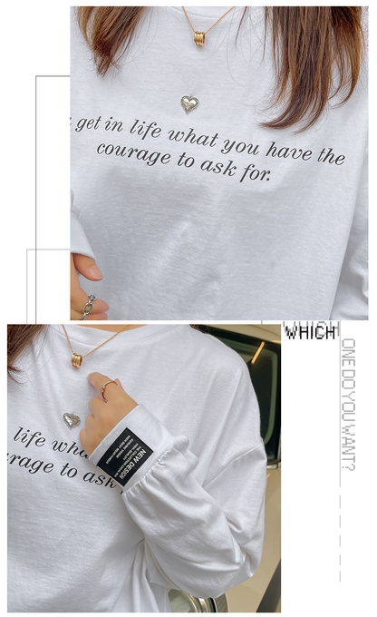 大きいサイズ レディース ハートチャームラウンドネックプリント長袖スウェットTシャツ LL 3L 4L 5L