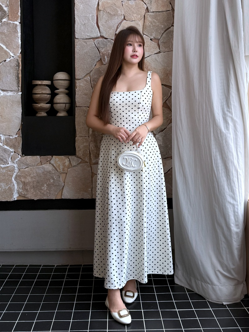 大きいサイズ レディース レトロドット柄美シルエットフレアワンピース LL 3L 4L 5L