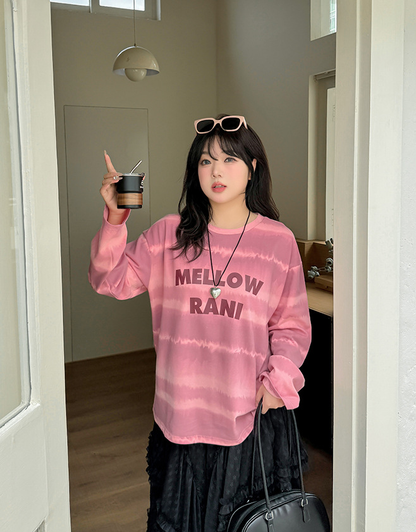 大きいサイズ レディース ワイドストライプグラデーションプリントニットロングTシャツ LL 3L 4L 5L