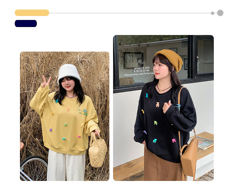 大きいサイズ レディース ベアー飾りルーズスウェットシャツトレーナー LL 3L 4L 5L