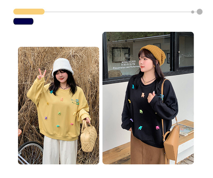 大きいサイズ レディース ベアー飾りルーズスウェットシャツトレーナー LL 3L 4L 5L