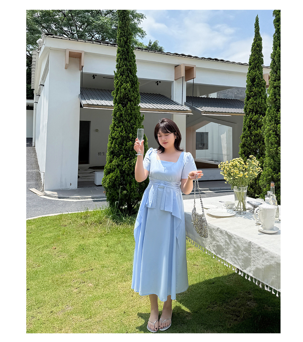 大きいサイズ レディース フレンチスクエアネックフリルワンピース LL 3L 4L 5L