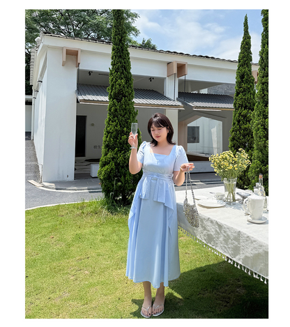 大きいサイズ レディース フレンチスクエアネックフリルワンピース LL 3L 4L 5L