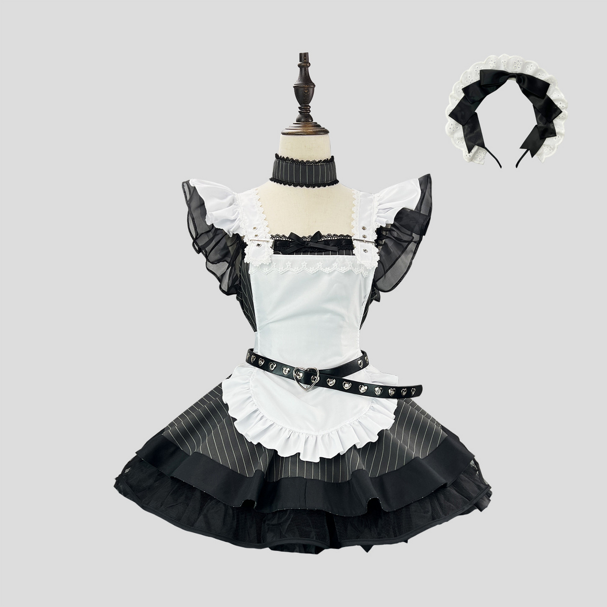 大きいサイズ レディース ヘッドドレス＆ハートベルト付きフリルメイドコスチューム LL 3L 4L 5L 6L