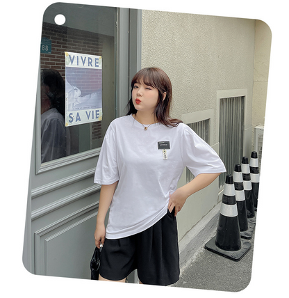 大きいサイズ レディース ラベルデザインラウンドネックTシャツ LL 3L 4L 5L