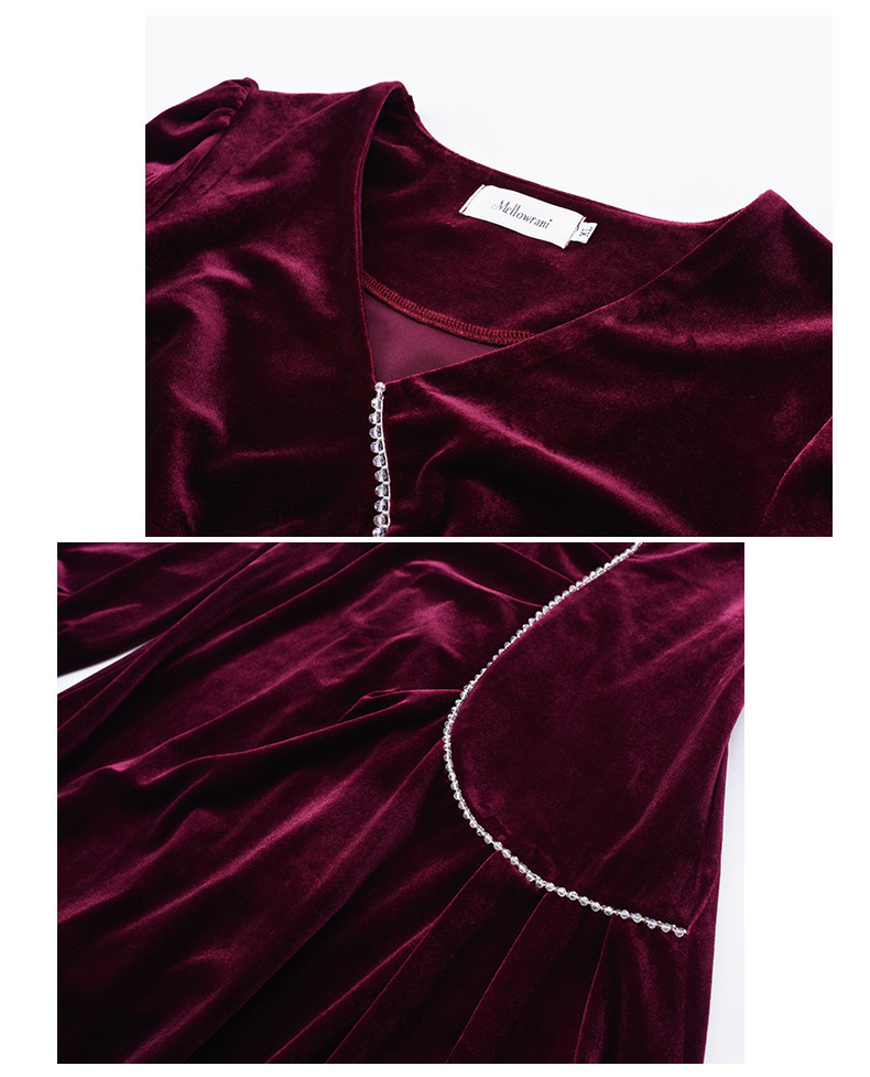 大きいサイズ レディース Vネックラインストーン装飾エレガントベルベットワンピース LL 3L 4L 5L