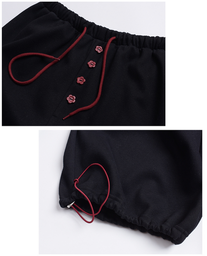 大きいサイズ レディース フラワーボタン付きフリース裏地スウェットパンツ LL 3L 4L 5L