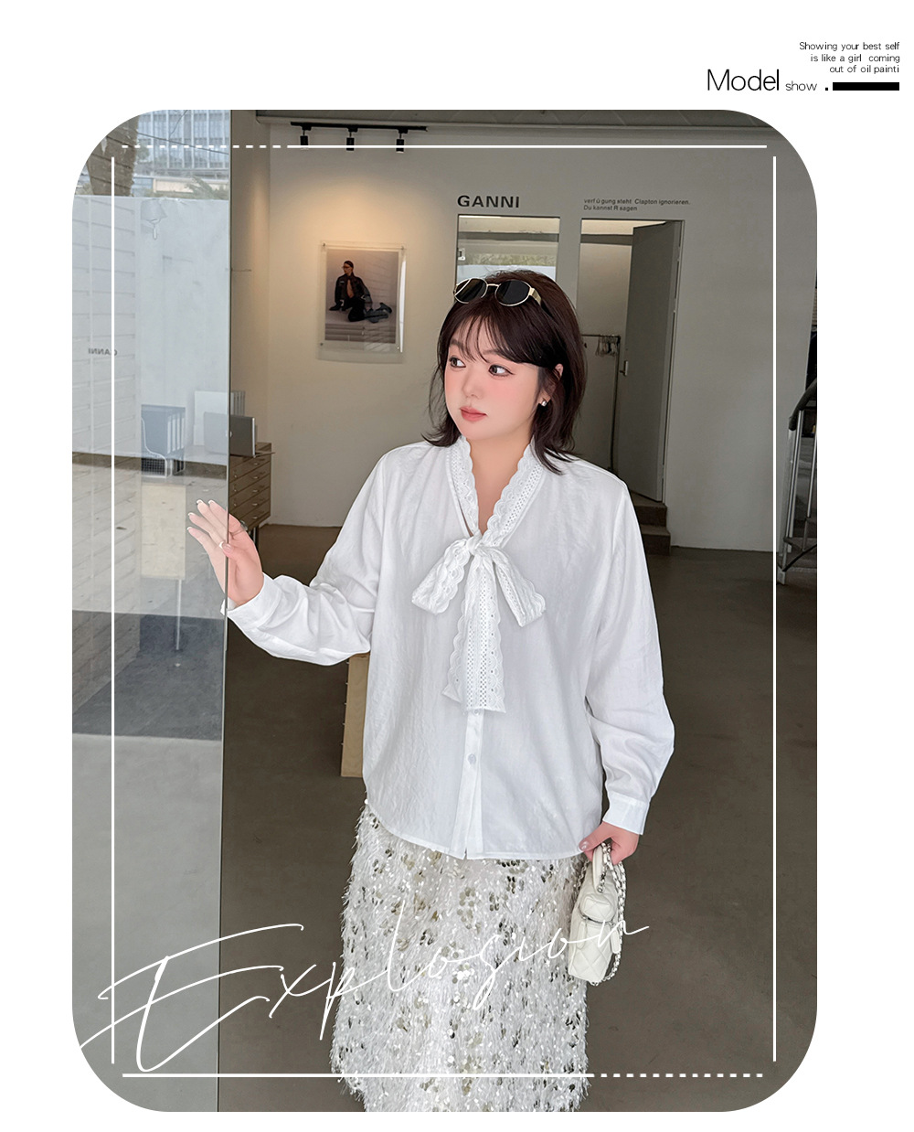 大きいサイズ レディース レースリボンフレンチホワイトブラウス LL 3L 4L 5L