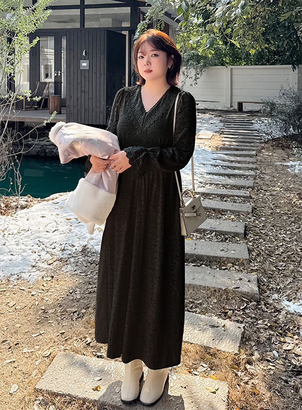 大きいサイズ レディース Vネック花柄レースワンピース LL 3L 4L 5L