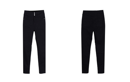 大きいサイズ レディース ハイウエストタイトブラック厚手デニムパンツ LL 3L 4L 5L