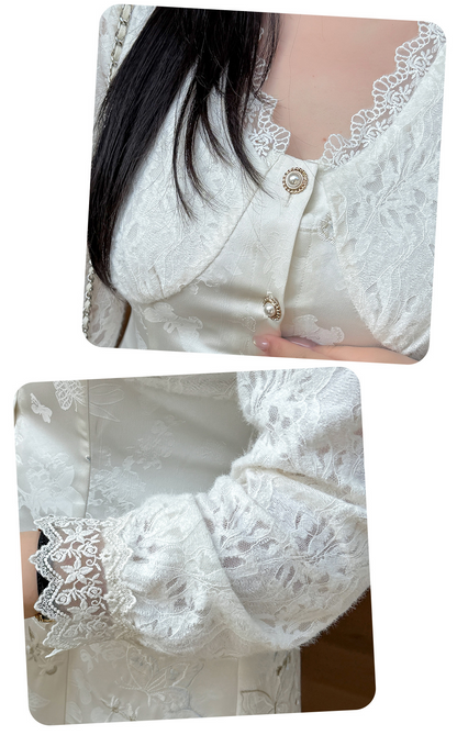 大きいサイズ レディース Vネックレース刺繍パッチワークワンピース LL 3L 4L 5L