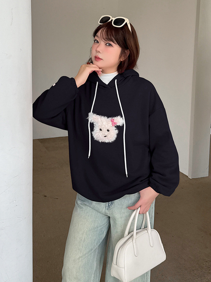 大きいサイズ レディース ふわふわ小犬厚手ニットスウェットパーカー LL 3L 4L 5L