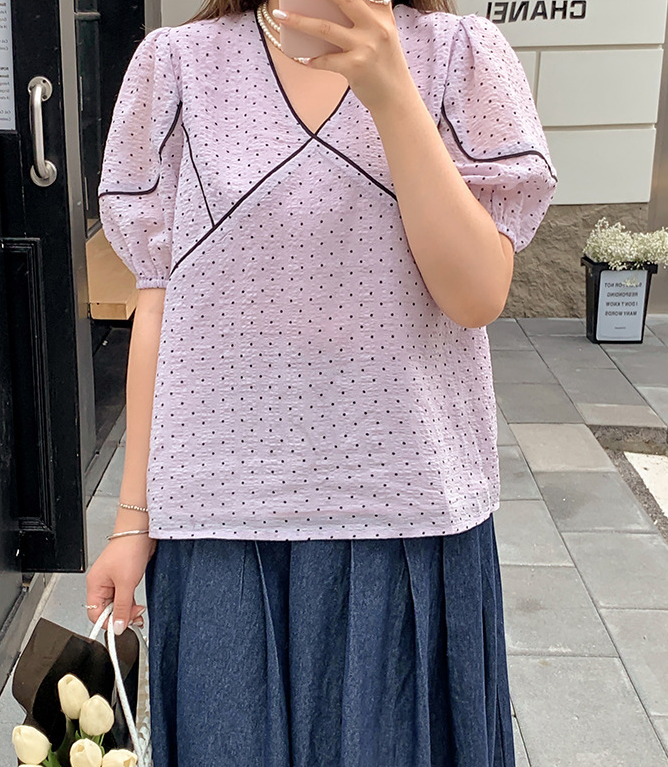 大きいサイズ レディース フレンチVネック水玉模様シースルートップス LL 3L 4L 5L