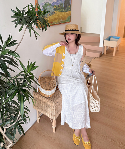 大きいサイズ レディース ホワイトノースリーブレースティアードワンピース LL 3L 4L 5L