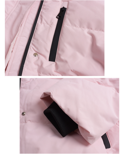 大きいサイズ レディース フード付きロゴ刺繍ワッペンミドル丈ダックダウンジャケット LL 3L