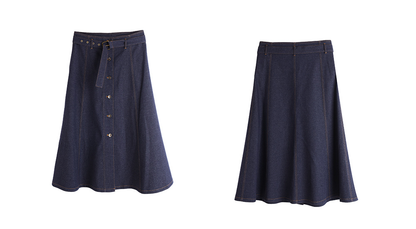 大きいサイズ レディース 起毛フェイクデニムベルト付ボタンダウンロングスカート LL 3L 4L 5L