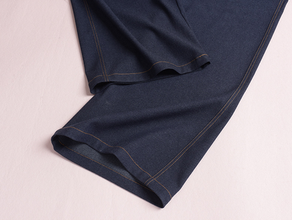 大きいサイズ レディース デニム風プリーツストレートワイドレッグパンツ LL 3L 4L 5L