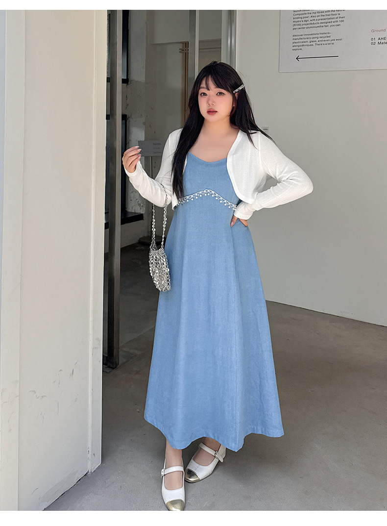 大きいサイズ レディース ツーピース（カーディガン＋デニムキャミソールワンピース） LL 3L 4L 5L 6L