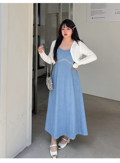 大きいサイズ レディース ツーピース（カーディガン＋デニムキャミソールワンピース） LL 3L 4L 5L 6L