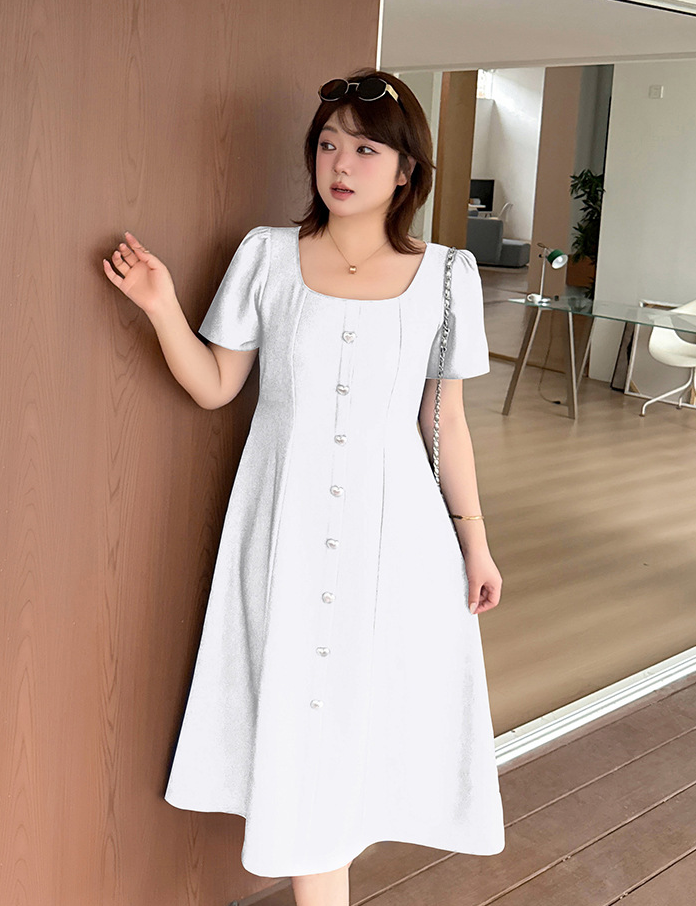 大きいサイズ レディース スクエアネックハートボタンワンピース LL 3L 4L 5L