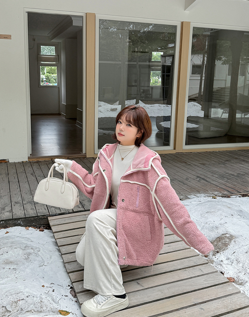 大きいサイズ レディース パイピングデザインボアフリースジャケット 3L 4L 5L