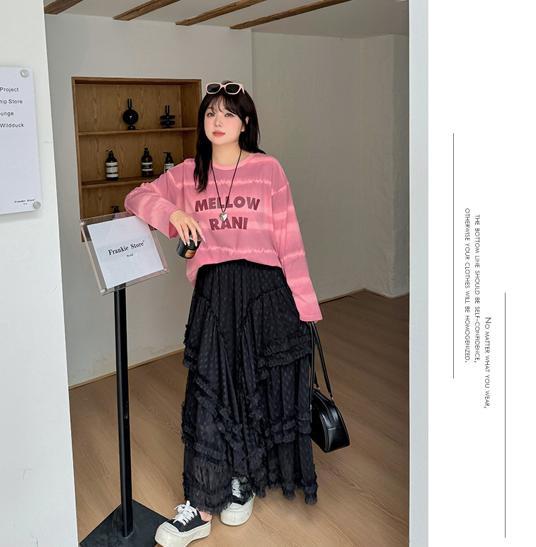 大きいサイズ レディース ワイドストライプグラデーションプリントニットロングTシャツ LL 3L 4L 5L